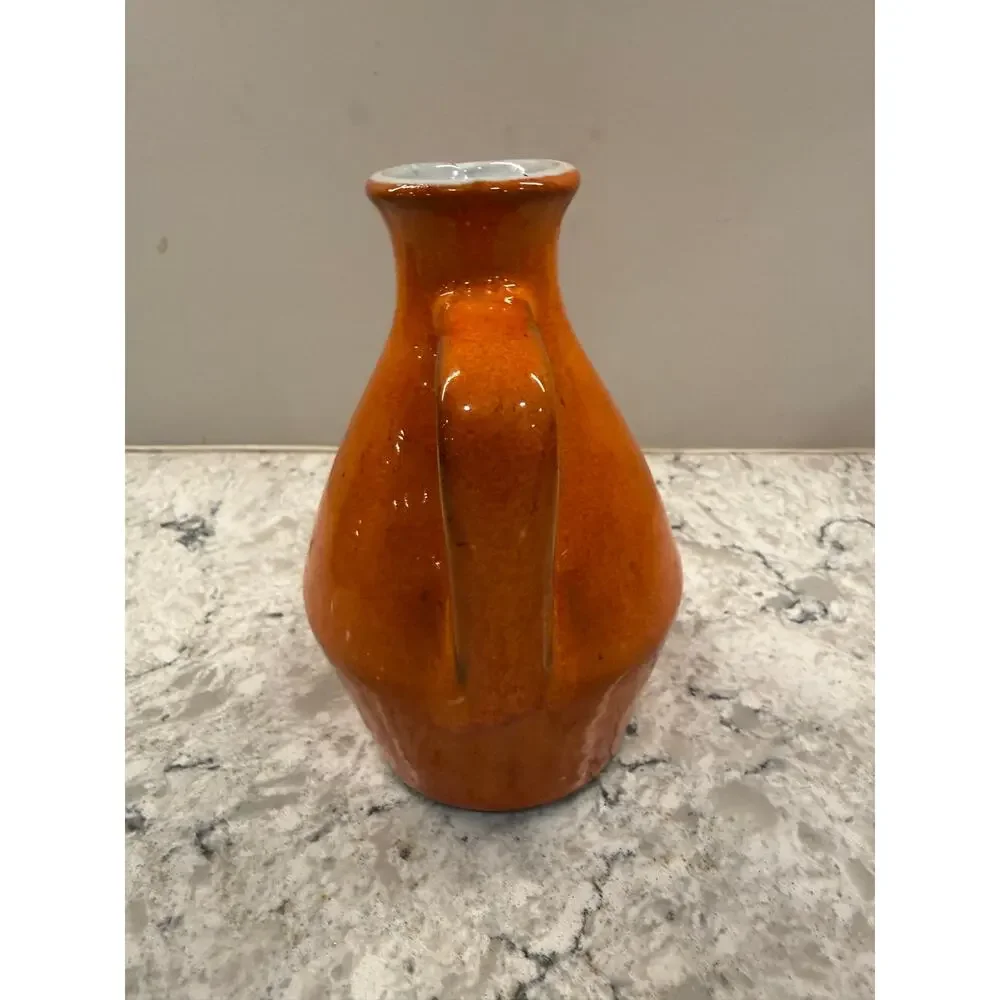 Vintage Signed Pottery Mini Vase / Pitcher Orange Speckled 6